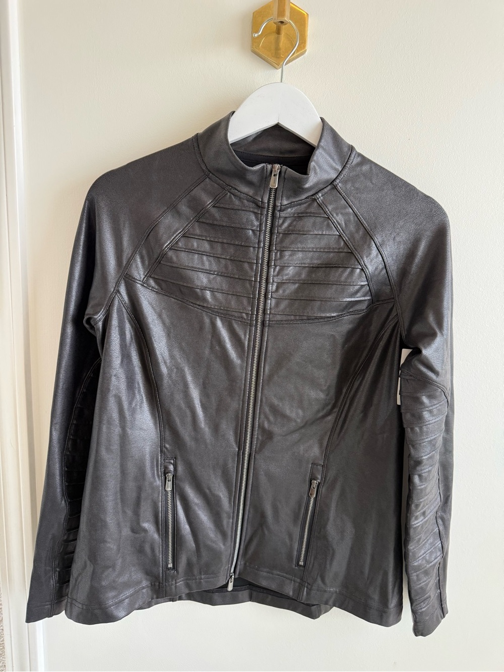 SPANX Metallic Black Quilted Zip-Front Jacket